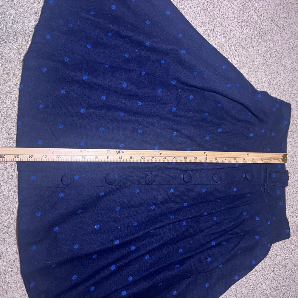 ModCloth Blue Polka Dot Print Wool Blend Pleated Knee Length Skirt Size Medium - Picture 5 of 8